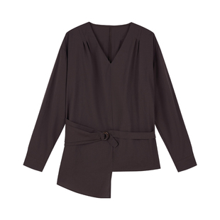 it'real瑞尔春季新款复古休闲长袖V领衬衫上衣女装