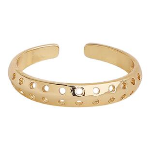 14K包金保色可调节穿孔戒指绕线穿珠双排指环戒托圈diy饰品配件