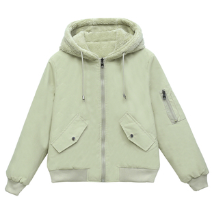 两面穿派克棉服女短款冬装2025新款连帽加绒夹克时尚妈妈保暖外套