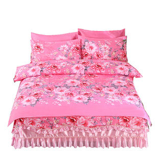 四件套全棉韩版简约公主风床裙款 床笠 被套纯棉1.8m双人床上用品