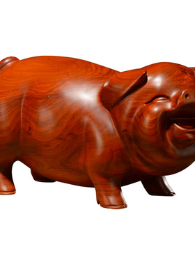 刺史木雕刻猪摆件一对