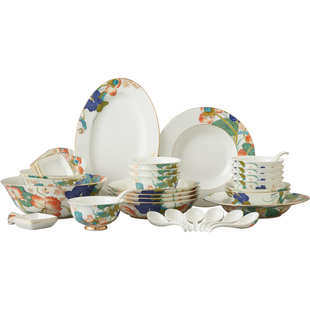 国瓷永丰源幸福和鸣26/36头餐具套装陶瓷中式家用碗碟勺