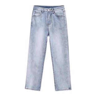 浅色直筒牛仔裤女2026年新款夏季薄款高腰九分小个子春秋烟管裤子