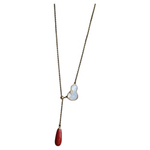 ENIMOL意大利沙丁红珊瑚水滴搭配珍珠贝925银镶嵌一体项链 锁骨链