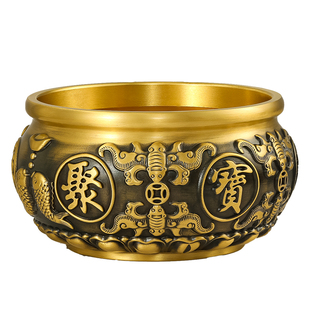 聚宝盆纯黄铜摆件招财聚财金元宝客厅2026年新款八方来发财装饰品