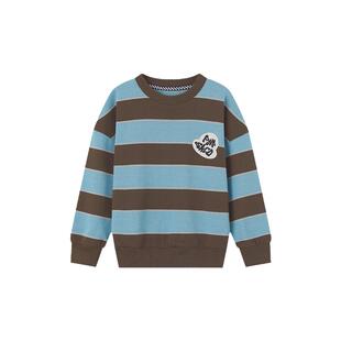 多多家男童卫衣条纹圆领儿童上衣2026春秋新款刺绣套头中大童春装