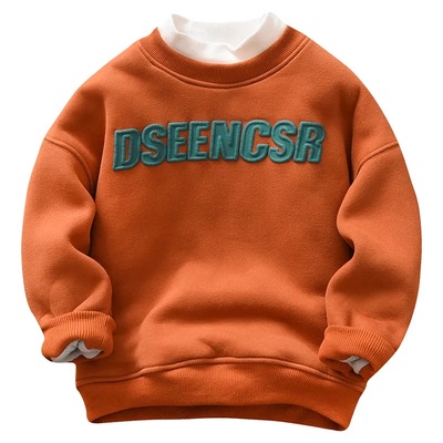 男童加绒卫衣冬季夹棉加厚假两件