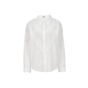 绫致ONLY25春夏慵懒显瘦七分袖翻领插肩宽松V字拼接衬衫女