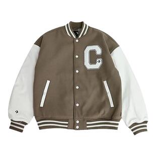 匡威男毛呢拼接大C图案保暖休闲百搭棒球服棉服外套10027241-A02