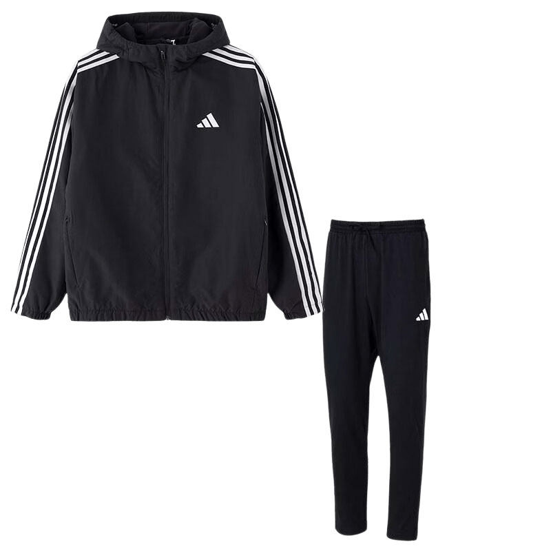 【自营】Adidas阿迪达斯套装男装时尚连帽夹克外套简约针织运动裤
