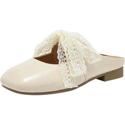 【欧若拉】百思图25夏商场新款蕾丝蝴蝶结穆勒拖外穿女鞋F5192BH5