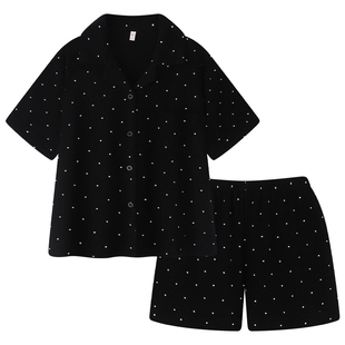 韩版ins风纯棉纱布睡衣女夏季薄款短袖可外穿100全棉家居服夏套装