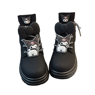 黑色女童靴子秋冬高级感短靴儿童女秋冬中筒加绒女宝马丁靴春秋款