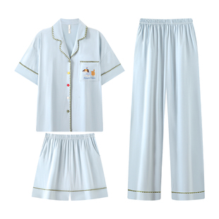 宫蝶【3件套】腊肠狗纯棉睡衣女短袖开衫居家服夏季卡通印花套装