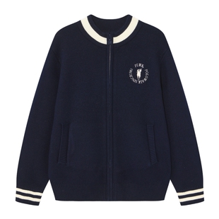 POLOWALK童装男童针织衫2026早春新款中大童撞色圆领毛衣百搭开衫