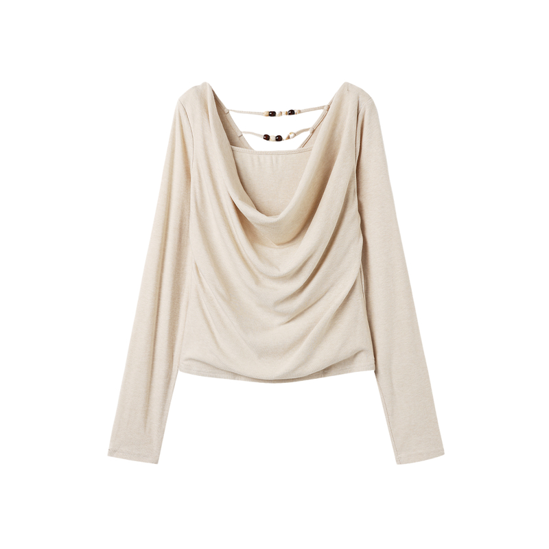 西町村屋气质小衫女装2025秋季新款韩系荡领设计感打底XHAC10397