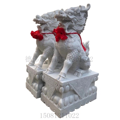 石雕麒麟一对汉白玉动物雕塑中式