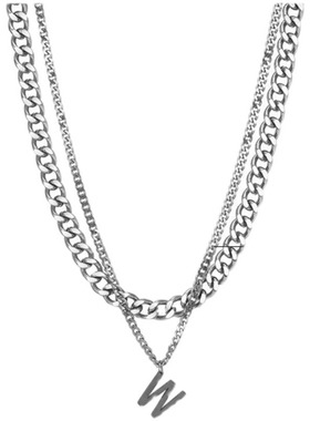 W字母定制项链男轻奢小众嘻哈男士新款潮锁骨毛衣链情侣高级感女