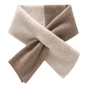 迷你小物！软糯山羊绒围巾女秋冬短款保暖护颈百搭拼色穿孔小围脖