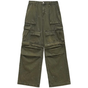 Unvesno(UN)【可拆卸】两种形态重工水洗斜纹可拆卸多口袋工装裤