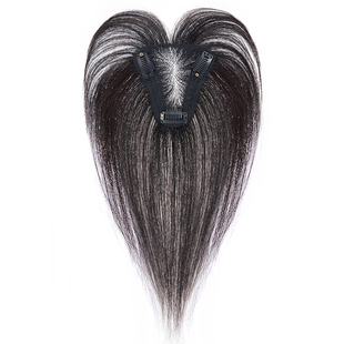 双递针全手织真发假发片女士遮白发一片式中分胎毛刘海头顶补发片