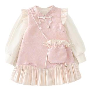女童套装春秋季2026新款宝宝周岁礼服裙子儿童春装女孩洋气连衣裙