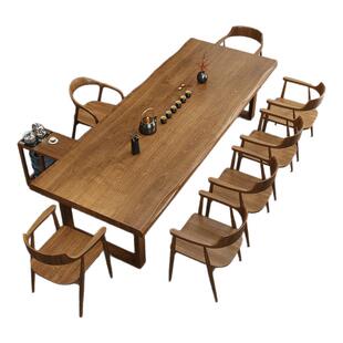 全实木大板茶桌椅组合简约现代办公室泡茶台侘寂风客厅原木茶几