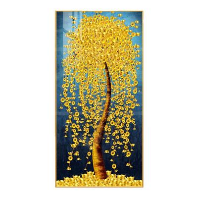 发财树装饰画大气满地黄金走廊挂画过道镶钻壁画玄关竖版摇钱树