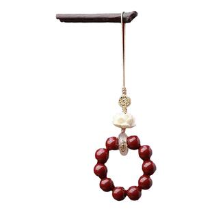 请朱砂汽车钥匙挂件朱砂挂饰指环扣手机链招财莲花守护挂坠挂绳珠