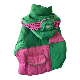 2024年冬季新款小众设计感潮牌欧货撞色加厚连帽短款羽绒服女外套