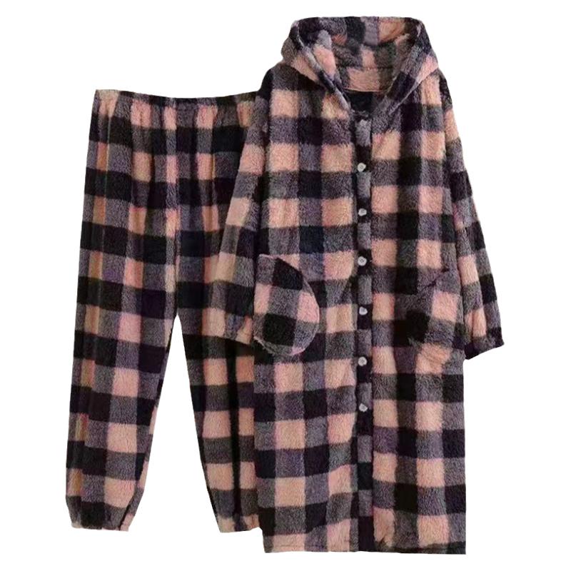 情侣格子法兰绒睡衣家居服