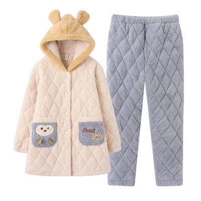 芬腾连帽女睡衣夹棉加厚