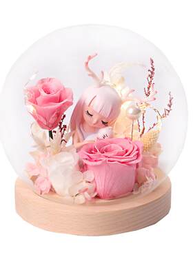 永生花高级感真花摆件玫瑰花玻璃罩礼盒干花花束生日礼物送女朋友