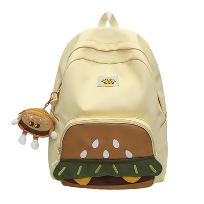书包女卡通汉堡可爱大容量双肩包