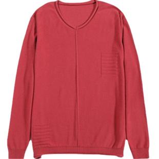 秋季新款100纯棉线长袖针织衫女V领套头宽松短款打底棉线简约