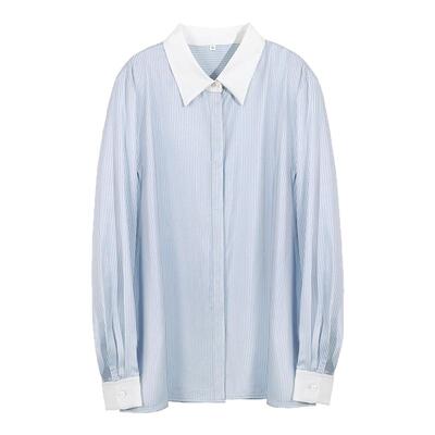 OFFIY正装通勤蓝条纹高级感衬衫