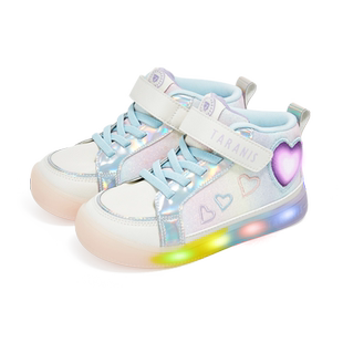 泰兰尼斯儿童闪灯板鞋春秋款女童闪灯鞋发光鞋子女孩高帮休闲板鞋