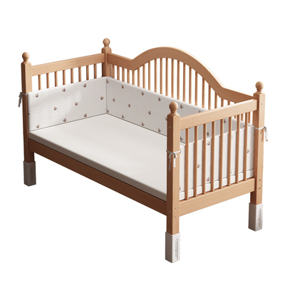 榉木实木儿童拼接床带护栏