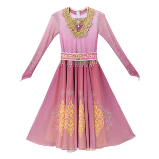 新疆维族舞蹈演出服女童民族服饰大摆裙维吾尔族表演服艺考练习裙