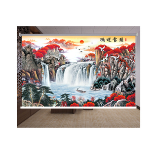 定制窗帘山水字画图办公室客厅卧室全遮光升降卷拉式遮阳挂画卷帘