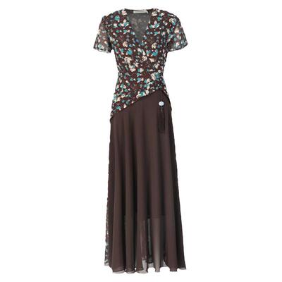 新中式碎花假两件新款超长大摆裙