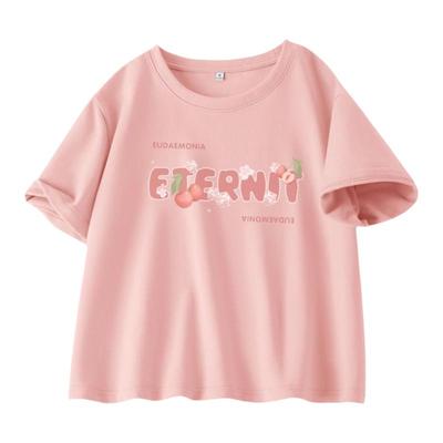 真维斯粉色夏季正肩短袖t恤女