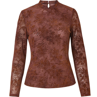 QS秸熙26春冬新中式轻国风套头网纱衣立体植绒花卉立领打底衫上衣