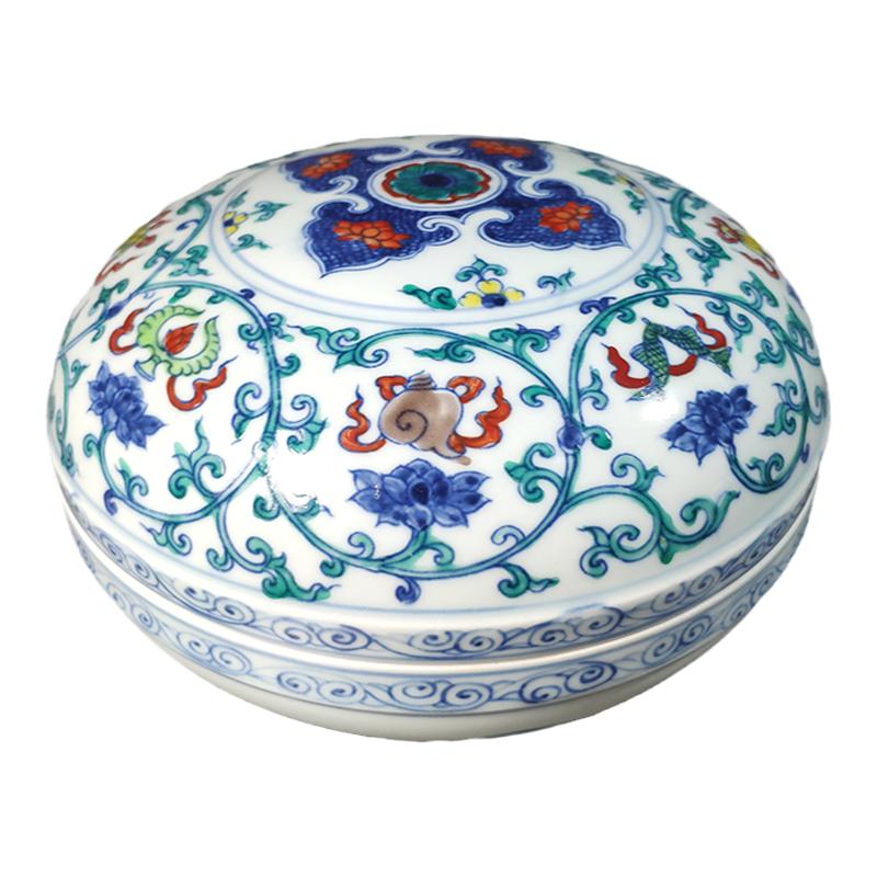特大号印泥盒陶瓷空盒明成化青花斗彩仿古手工书法画印章印尼瓷缸