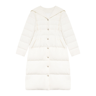 贰羊设计【祈年】气质海军v领白色针织羽绒服女收腰加厚冬季外套