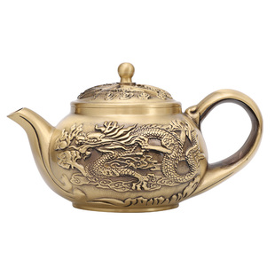黄铜龙凤呈祥茶壶茶具婚前供奉用品供水壶供佛拜天公茶壶供水杯子