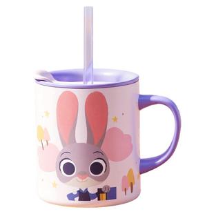 疯狂动物城朱迪儿童马克杯女316不锈钢吸管保温水杯子带盖牛奶杯