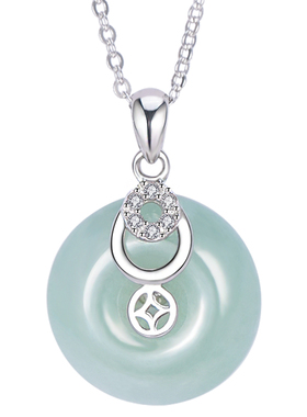 天然翡翠平安扣a货925银镶嵌吊坠