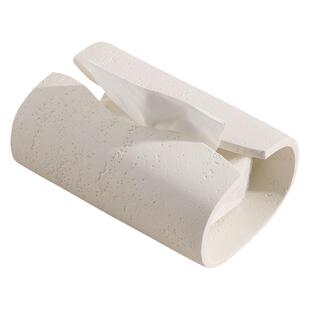 侘寂风抽纸盒米白洞石艺术纸巾盒客厅轻奢高级感桌面茶几创意摆件