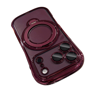 带镜头膜适用苹果18pro max手机壳新款女iPhone17pro磁吸支架16pm高级感小蛮腰15pro勃艮第酒红色透明软外壳